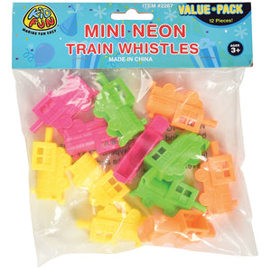 Mini Neon Train Whistles Toy (One Dozen)