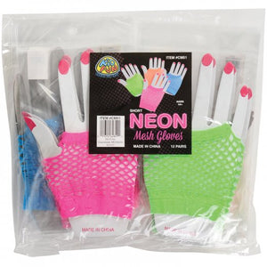 Short Neon Mesh Gloves Costume Accessory, 12-Pair