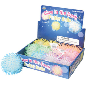 Glow In Dark Puffer Balls - 4 Inch Toys (One dozen)