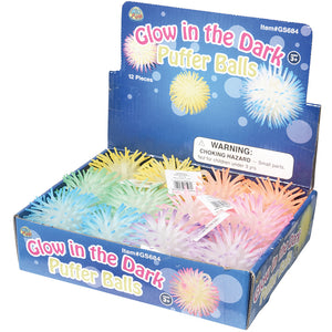 Glow In Dark Puffer Balls - 4 Inch Toys (One dozen)