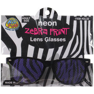 Neon Zebra Print Lens Glasses Novelty