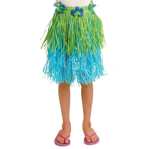 Child Paper Skirt W, flower-Blue, Green Costume Accessory