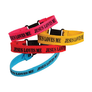 VBS Jesus Loves Me Bracelets: 12 Pack, 8 inch Cotton, Plastic Clasp, Assorted Colors