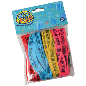 VBS Jesus Loves Me Bracelets: 12 Pack, 8 inch Cotton, Plastic Clasp, Assorted Colors